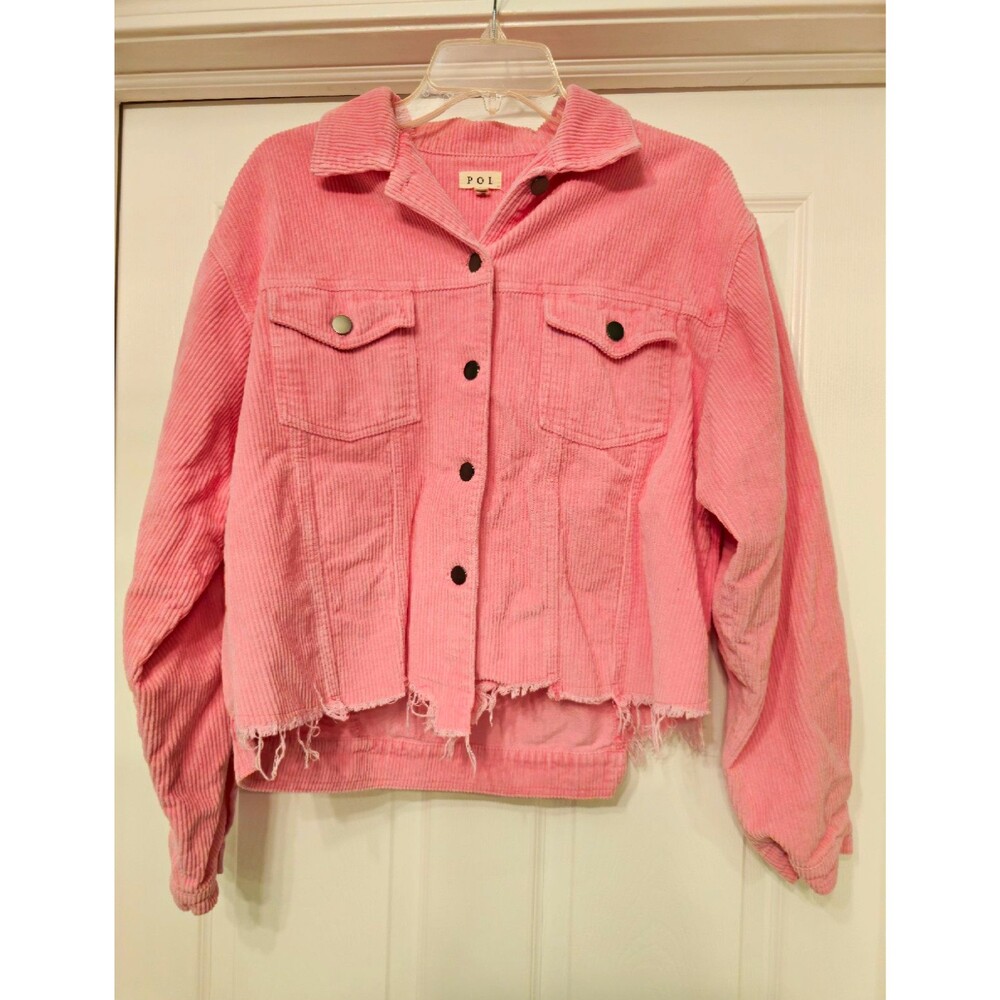 POL bubblegum pink cordoury jacket frayed Asymetrical hem jacket size medium